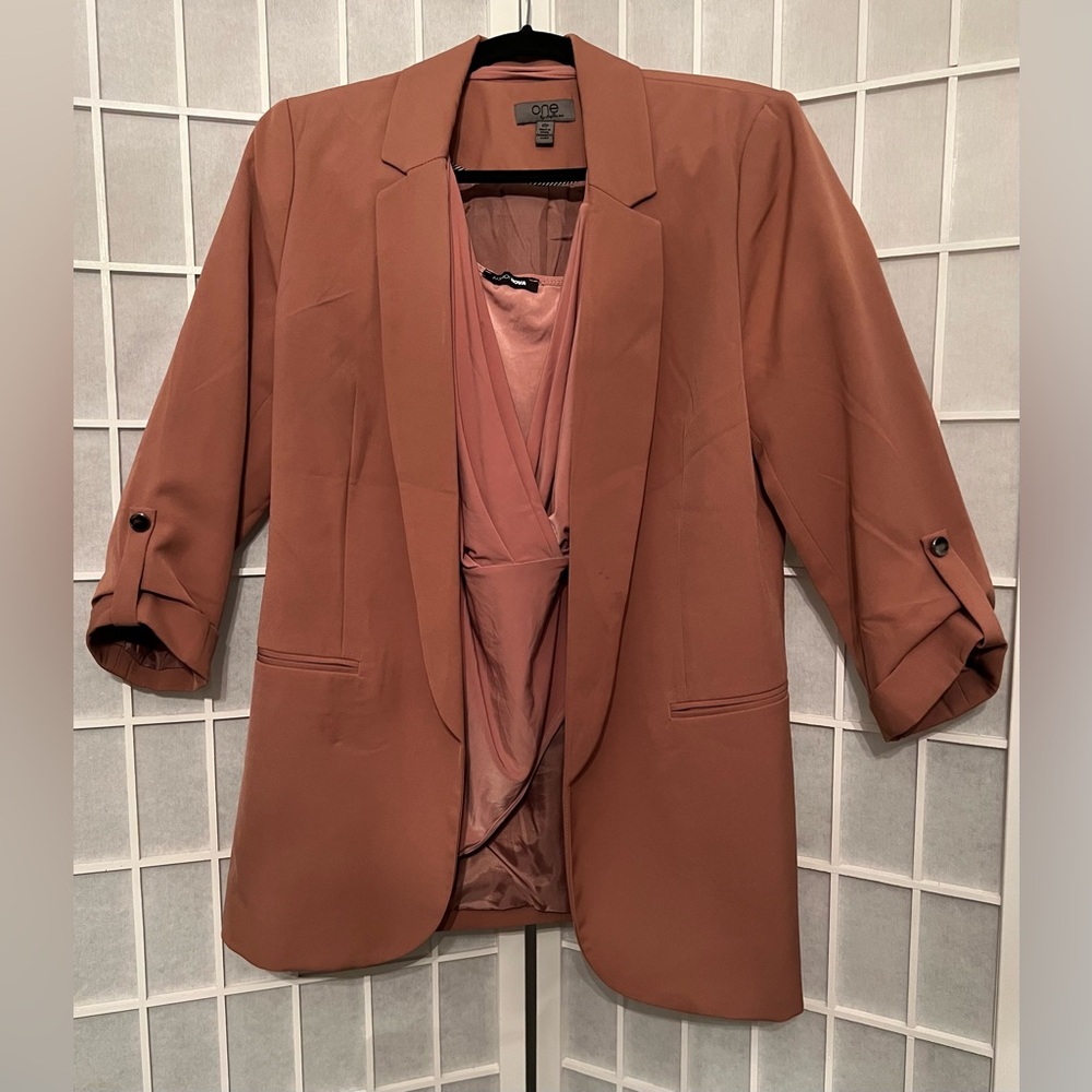 ONE By Chapter One Dusty Rose Mauve Pink Women's Blazer Jacket & Bodysuit Set